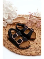 Detské sandále na korkovej platforme, zapínanie na suchý zips, čierne Rorria