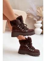 Dámska zateplená členková obuv s kožušinou 9685 Tmavohnedá MARQUIIZ