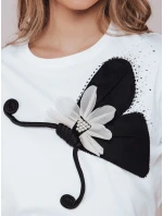 Dámske bavlnené tričko s PEARLI biele FashionStreet RY2718 Dámske bavlnené tričko s PEARLI biele FashionStreet RY2718