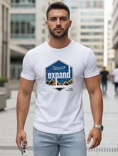 Pánske bavlnené tričko s potlačou EXPAND biele FashionStreet NX5004R