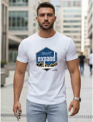 Pánske bavlnené tričko s potlačou EXPAND biele FashionStreet NX5004R Pánske bavlnené tričko s potlačou EXPAND biele FashionStreet NX5004R
