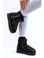Śniegowce Damskie Na Platformie Zdobione Cekinami Czarne Silmo