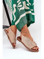 Płaskie Sandały Z Ozdobą Beżowe Haliones