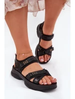 Damskie Sandały Z Cekinami Na Rzepy Czarne Gonev