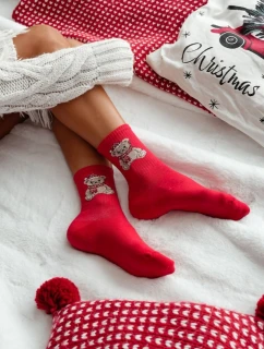 Dámske vianočné ponožky Medvedík v Santa Hat Red