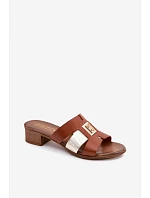 Kožené dámské sandály na podpatku Zazoo 40517 hnědé