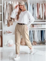 Dámske chinos nohavice s opaskom béžové FashionStreet UY2549