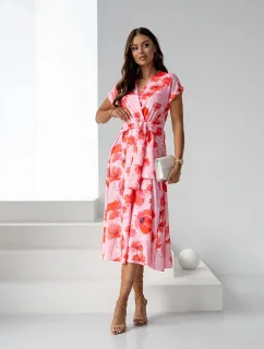 Šaty s obálkovým výstrihom ružové s kvetmi (82194)