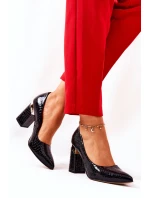 Skórzane Czółenka Lewski Wężowe 3117 Czarne