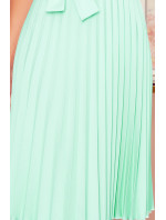 LILA - Plisované dámske šaty v mätovej farbe s krátkymi rukávmi 311-9