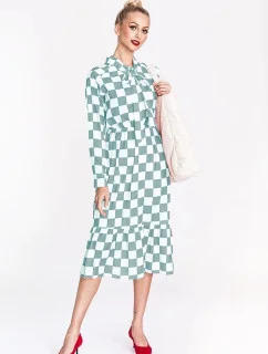 Ann Gissy Bielo-modré kockované šaty s výstrihom na zaväzovanie (XY202117)