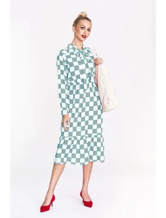 Ann Gissy Dámske bielo-svetlomodré kockované šaty s výstrihom na kravatu (XY202117) Ann Gissy Dámske bielo-svetlomodré kockované šaty s výstrihom na kravatu (XY202117)