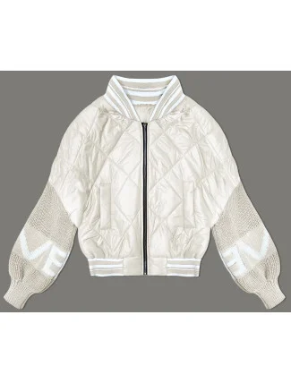 Dámska bunda bomber so svetrovými rukávmi svetlo béžová (2439) Dámska bunda bomber so svetrovými rukávmi svetlo béžová (2439)