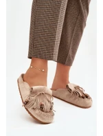 Dámské pantofle Mule s třásněmi a korálky Béžové Belissa