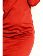 Dámske šaty NUMOCO jednoduché s dlhým rukávom viskózovej krátke meď - Červená - Numoco