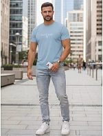 Modré pánske bavlnené tričko BLESSED s potlačou FashionStreet NX5124R