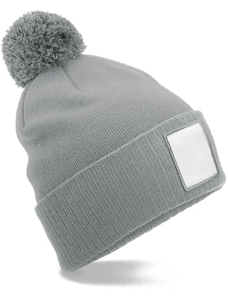 Beechfield B 338R Pletená čiapka Patch „Pompon“ 53.338R popelová/biela