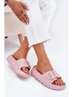 Klapki Damskie Piankowe Na Platformie Z Klamrą Różowe Viasara