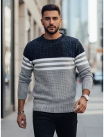 Pánsky pruhovaný sivý sveter FashionStreet WX2230 Pánsky pruhovaný sivý sveter FashionStreet WX2230