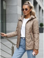 Dámska prechodná prešívaná bunda s kapucňou béžová FashionStreet TY5609