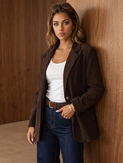 Dámska čokoládová kordová bunda FashionStreet PY0157
