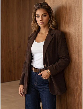 Dámska čokoládová kordová bunda FashionStreet PY0157 Dámska čokoládová kordová bunda FashionStreet PY0157