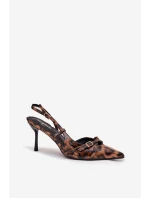 Czółenka Z Odkrytą Piętą I Paseczkami Panterka Brązowe Ravira