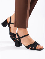 Exkluzívne čierne dámske sandále na širokom podpätku
