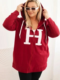Dámske Plus veľkosť bavlnená mikina s kapucňou a veľké písmeno H bordová