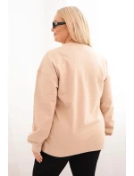 Dámske Plus veľkosť bavlnené základné kolo krku mikina béžová