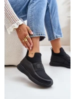 Buty Sportowe Na Platformie Skórzane Czarne Artiker 55C0035