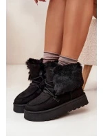 Śniegowce Damskie Na Platformie Z Futerkiem I Wiązaniem Big Star SS274113 Czarne