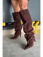 Kozaki Damskie Na Szpilce Wsuwane Czekoladowe Mavilla