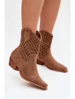 Dámské perforované kotníkové boty na podpatku béžové Ferissa