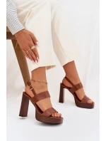 Dámské sandály na podpatku a platformě Eko kůže Camel Hanelia