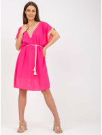 Ružové šaty jednej veľkosti s pleteným opaskom