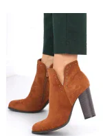 Dámske členkové topánky so stĺpovým podpätkom UK11P Brown Camel - Seastar