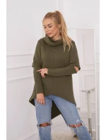 Zateplená mikina s dlhším chrbtom vo farbe khaki Zateplená mikina s dlhším chrbtom vo farbe khaki