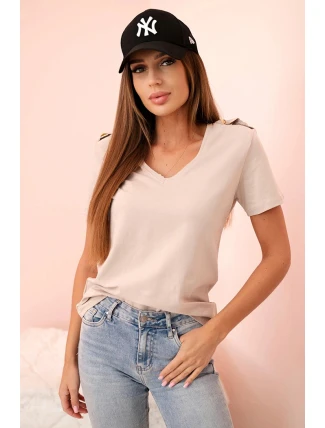 Dámska bavlnená blúzka s véčkovým výstrihom a krátkymi rukávmi béžová Dámska bavlnená blúzka s véčkovým výstrihom a krátkymi rukávmi béžová