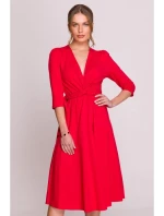 S404 Pletené šaty s opaskom na zaväzovanie - červené S404 Pletené šaty s opaskom na zaväzovanie - červené