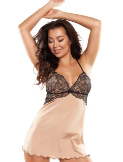 V-10539 béžovo-čierna košieľka - Axami