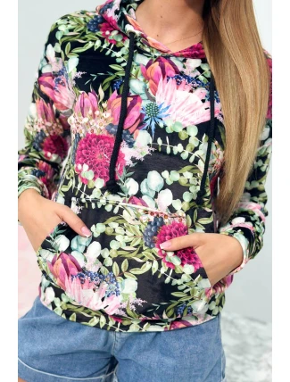 Velúrová mikina s kapucňou čierny