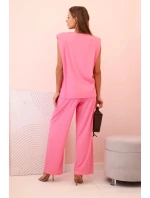 Dámska súprava z viskózy bez rukávov s rovnými nohavicami ružová
