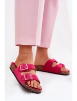 Klapki Damskie Z Klamrami Na Korkowej Podeszwie Fuksja Sercele