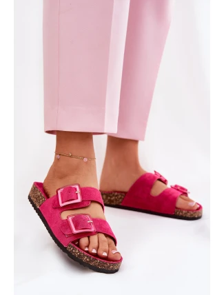 Klapki Damskie Z Klamrami Na Korkowej Podeszwie Fuksja Sercele