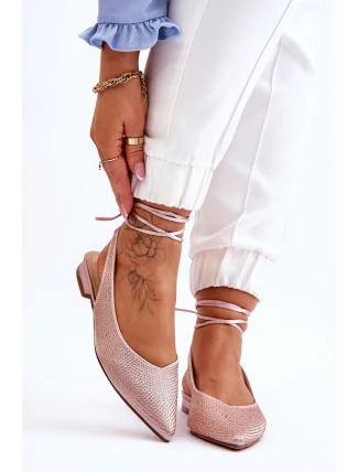 Dámske baleríny s uzlami a kamienkami 6140 Beige - Diamantique