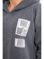 Mikina s kapucňou a nášivkami grafitová