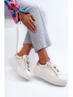 Skórzane Sneakersy Damskie Na Platformie Z Przypinkami D&A SN67 Białe