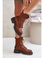 Ocieplane Botki Workery Na Zamek Brązowe Leairae