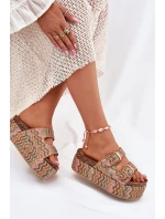 Klapki Damskie Na Masywnej Platformie Z Plecionką I Klamrami Multikolor Eradriana